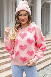 Fuzzy heart pink knit sweater Valentine